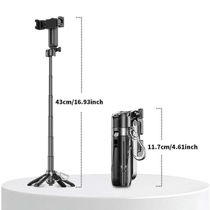 P15T Mini Selfie Stick Tripod - Extendable Phone Stand with Wireless Remote