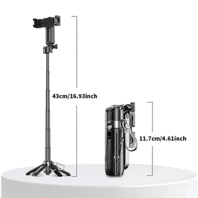 P15T Mini Selfie Stick Tripod - Extendable Phone Stand with Wireless Remote