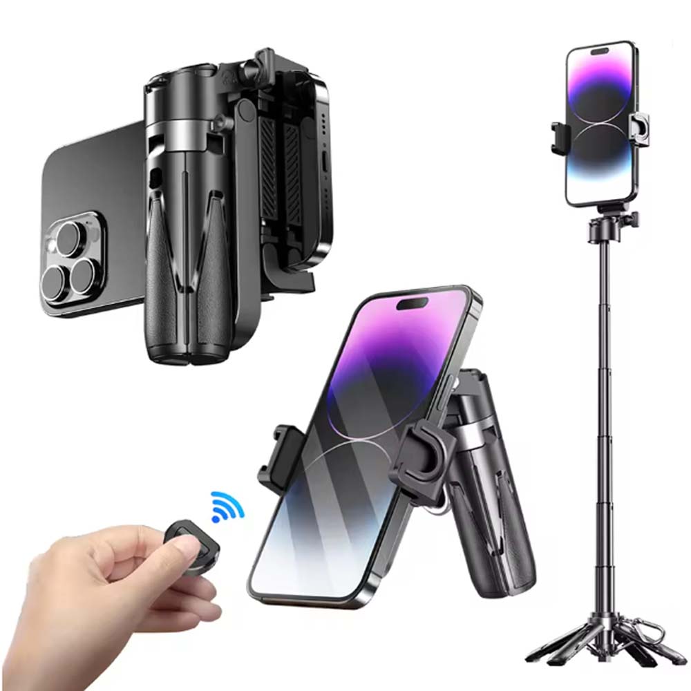 P15T Mini Selfie Stick Tripod - Extendable Phone Stand with Wireless Remote